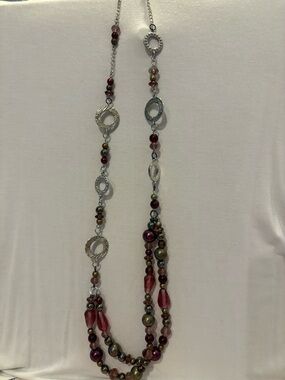 Long Multicolor Beaded Necklace with Silver-Tone Accents